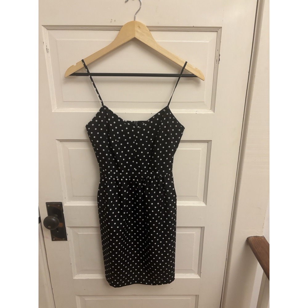 J.Crew Women's Black Polka Dot Mini Dress Spaghetti Straps Lined‎ Size 00
